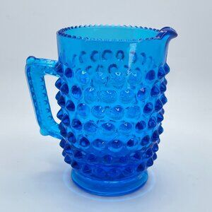 Vintage FENTON Colonial Blue Hobnail Creamer Coffee Glass Thick Collectible Deco